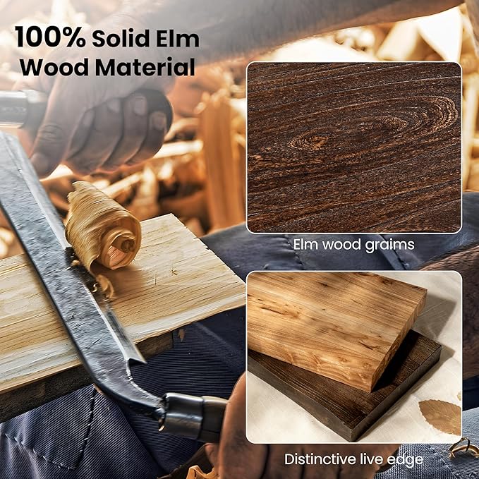 Floating Shelves for Wall, 55"x9.3" Rustic Solid Live-Edge Elm Wood Wall Shelves, Heavy-Duty Floating Shelves with Invisible Brackets, Set of 2 for Living Room, Bedroom, and Kitchen, Walnut Finish