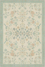 GENIMO 6x9 Area Rugs for Living Room, Machine Washable Non Slip Vintage Rugs, Low Pile Lightweight Chenille Print Rug for Bedroom, Dining Room, Home Office, Beige/Green