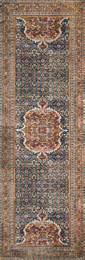Loloi Layla Collection LAY-09 Cobalt Blue/Spice 2'-6" x 9'-6" .13" Thick Runner Rug, Soft, Durable, Vintage Inspired, Distressed, Low Pile, Non-Shedding, Easy Clean, Printed, Living Room Rug