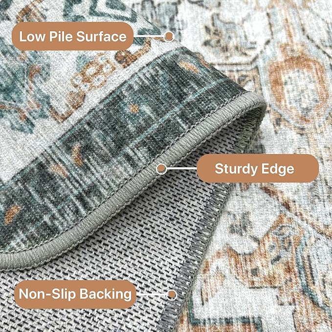 GENIMO 2x7 Runner Rugs for Hallway, Machine Washable Non Slip Vintage Rugs, Low Pile Lightweight Soft Print Rug for enrtyway, Corridor, Home Office, Kitchen, Cyan