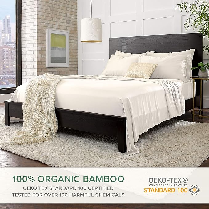 Short Queen Sheets by Pure Bamboo for RV Camper (60"x75") - Genuine 100% Organic Viscose Derived from Bamboo Bed Sheet Set, Soft & Cooling, Lifetime Quality Promise (Short Queen, Ivory)