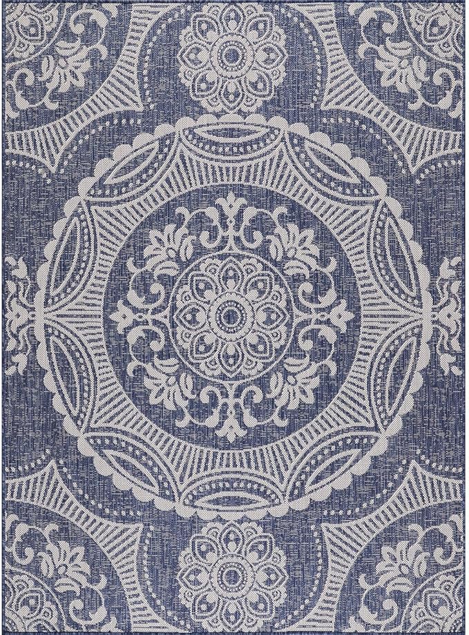 Medallion Outdoor Rug 6x9 Washable Outside Carpet for Indoor Patio Porch Waterproof Easy Cleaning Non Shedding Area Rugs Blue 6 x 9