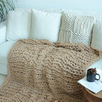 Maetoow Chenille Chunky Knit Blanket Throw （60×80 Inch）, Handmade Warm & Cozy Blanket Couch, Bed, Home Decor, Soft Breathable Fleece Banket, Christmas Thick and Giant Yarn Throws, Khaki