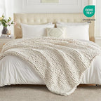 Carriediosa Chunky Knit Throw Blanket 60" X 80" Twin, 100% Hand Made Large Chenille Loop Yarn Soft Fluffy Throws for Couch Sofa Bed, Big Crochet Cozy Heavy Thick Cable Woven Blankets, Cream White