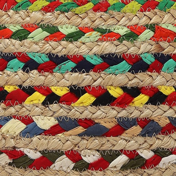 REDEARTH Round Pouf Ottoman - Braided Boho Poof Home Décor Pouffe Accent Sitting Circular Foot Rest for Living Room, Bedroom, Nursery, Kidsroom, Lounge; Jute and Cotton (19.5"x19.5"x14"; Multi)