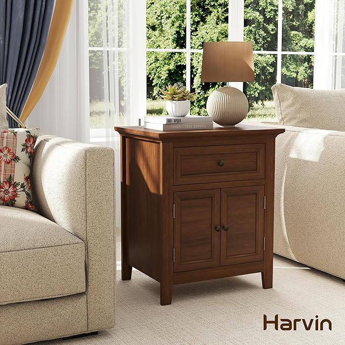 Harvin Nightstand, Solid Wood End Table with Drawer & Door, Timeless Classic Large Side Table for Bedroom, Living Room or Home Offices