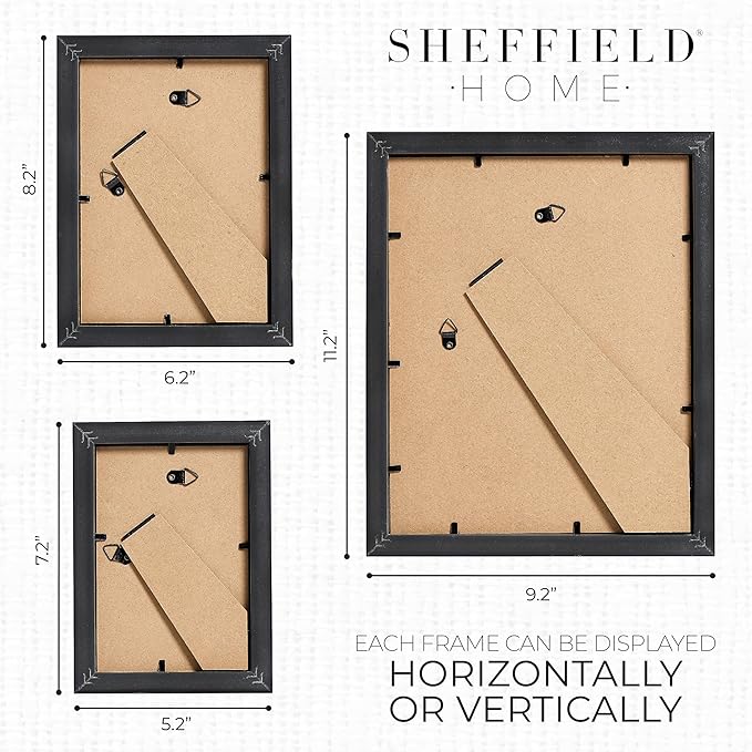 Sheffield Home 4 Piece Gallery Wall Frame Set, 8x10 Inch, 5x7 Inch, and 4x6 Inch, Black