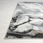 Abani Regal Collection Area Rug - Abstract Dark Grey Cracked Stone Design - 6' x 9' - Washable - for Living Room, Bedroom & Office