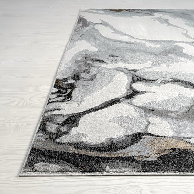 Abani Regal Collection Area Rug - Abstract Dark Grey Cracked Stone Design - 5' x 7' - Washable - for Living Room, Bedroom & Office