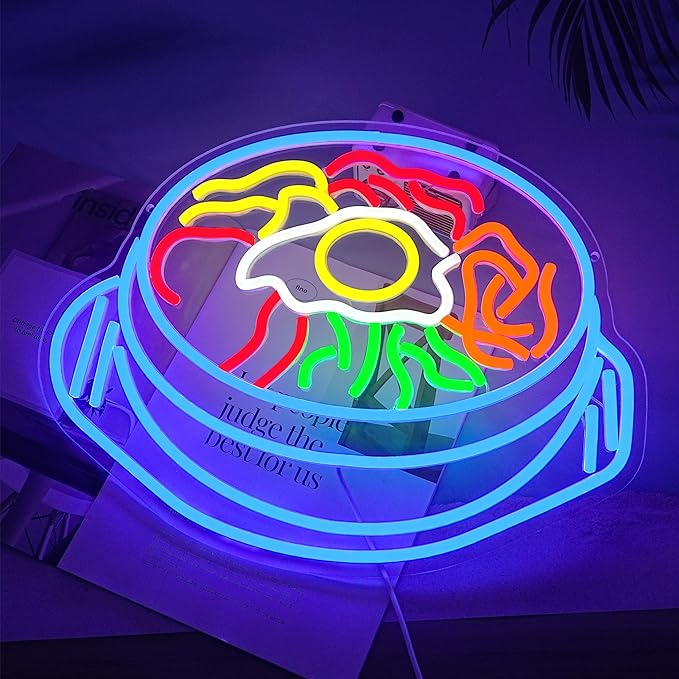 LISIGNVE Bibimbap Neon Sign USB Korean Food Led Light Up Sign Korean Bibimbap Neon Light for Restaurant Kitchen Diner Room Business Wall Decor(16.5”*12.6”)