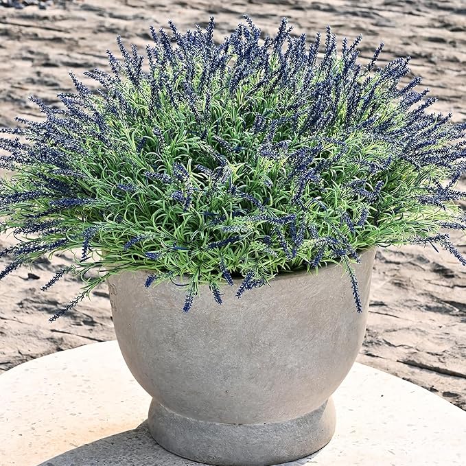 UV-Resistant Artificial Lavender Flowers – Certified Fade-Proof Outdoor Decor – Realistic Purple Fake Plants for Patio, Garden, and Landscaping (UV Resistant Dark Purple Lavender)