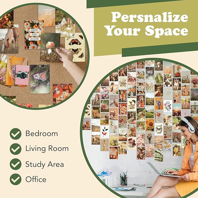 Artivo Aesthetic Wall Collage - Cottagecore Nature Boho Designs, for Teen Girls' Bedrooms - 100 Posters, 4x6 Inch, Photos Collection