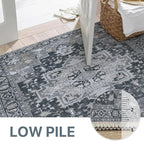 GENIMO 10x14 Area Rugs for Living Room, Machine Washable Non Slip Vintage Rugs, Low Pile Lightweight Chenille Print Rug for Bedroom, Dining Room, Home Office,Dark Gray