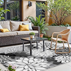 Indoor Outdoor Area Rug Washable Multicolored Rug Tropical Botanical Modern Floral Indoor Outdoor Carpet Black White Rug Non Slip Non Shedding for Patio, Deck, Backyard, Porch (6x9)
