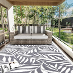 OLANLY Waterproof Outdoor Rug 8x10 ft, Reversible Outdoor Plastic Straw Rug with Leaf Pattern, RV Mat, Indoor Outdoor Carpet for Patio, Camping, Balcony, Deck, Backyard, Grey & White