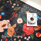 Area Rug 4x6 Rug Washable Boho Rugs Non Slip Low Pile Floral Small Carpet for Bedroom, Bedside, Kids Room, Office, Dining Room(Black)