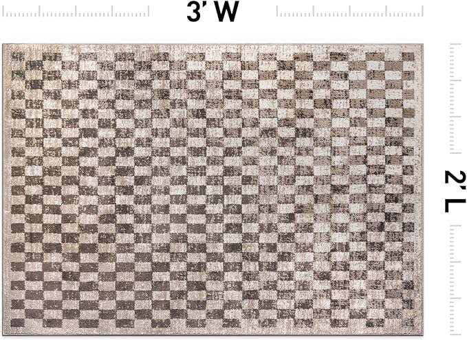 Rugshop Beige Checkered Area Rug – Textured Grid Pattern Carpet for Living Room, Bedroom, or Office – Neutral Contemporary Soft Floor Décor 2' x 3' Beige