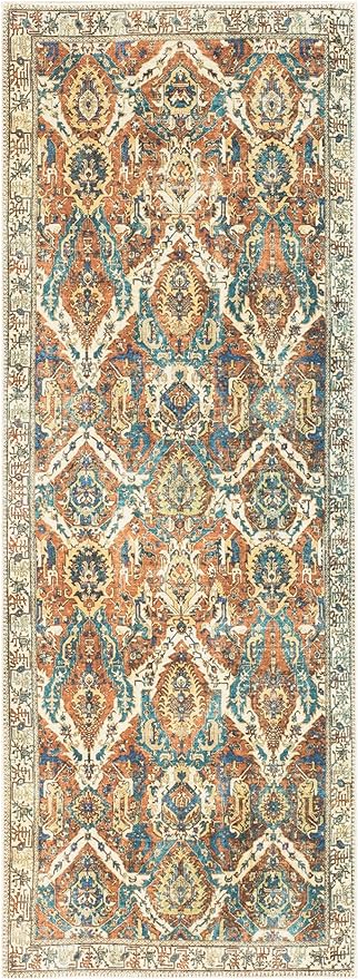 Keen Home Design 2x10 Rug - Machine Washable Runner with Non-Slip Backing, Ideal for Hallway, Entryway, Kitchen, Laundry Room - Vintage, Easy Clean, Durable, Low Pile Rug - (2'6" x 10')