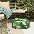 LVTXIII Outdoor/Indoor Round Inflatable Ottoman, All Weather Patio Footstool, Portable Footrest Seat for Patio Garden, Camping or Home, 21"x21"x9", Swaying Palms Green