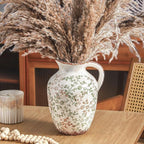 Enra Vintage vase,Ceramic Chinoiserie Floral Vase,Green and Beige Decorative Flower vase,Large Rustic Vases for Home Decors, Living Room, Bookshelf, Office，9.7 inch