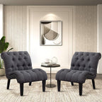 Yongqiang Accent Chairs Set of 2 Upholstered Living Room Bedroom Side Chairs Curved Button Tufted Armless Lounge Chair with Wood Legs Gray Fabric