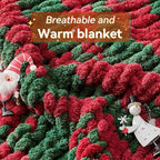 Chunky Knit Throw Blanket, 60''*80'' Knitted Throw Chenille Yarn for Bed Couch, Handmade Stripe Crochet Big Thick Blanket, Machine Washable Cute Comfy Blanket for Home Decor