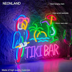 Tiki Bar Parrot Palm Tree Neon Sign for Wall Decor Hawaii Beach Bar LED Light up Signs with Dimmer for Pub Party Man Cave Room Art Decor Gift