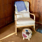 Asense Small Round Ottoman Foot Rest Stool Linen Padded Seat Footstool Ottoman with Anti-Slip Wooden Legs (Flower,Linen)