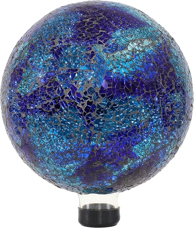 Sunnydaze 10-inch Gazing Ball for Garden - Crackled Glass Mosaic Gazing Globe for Outside - Deep Ocean Swirl Mosaic