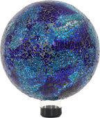 Sunnydaze 10-inch Gazing Ball for Garden - Crackled Glass Mosaic Gazing Globe for Outside - Deep Ocean Swirl Mosaic