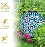 Sunnydaze 10 inch Solar Gazing Ball for Garden - Glass Outdoor Gazing Globe - Mosaic Cool Blooms