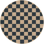 Lahome Checkered Round Rugs 6ft, Outdoor Patio Easy Jute Rug Indoor Outdoor Circle Carpet, Farmhouse Nature Non Shedding Non Slip Washable Black Carpet for Living Room Entry Deck