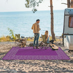 GENIMO Outdoor Rug Waterproof 6'x9' for Patio, Foldable Reversible Plastic Straw Carpet for Travel Trailers, Outside Area Mat for Rv, Deck, Picnic, Porch, Camper, Balcony, Beach, Purple & Grey