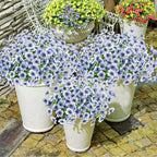 Krissing 48 Bundles Outdoor Artificial Flowers UV Resistant Fake Silk Flowers Faux Plastic Plants Outside Garden Porch Window Box Summer Decoration (Blue)