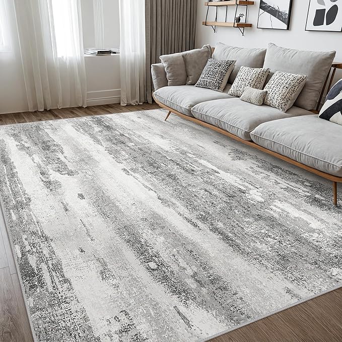 Area Rugs 8x10 for Living Room Bedroom Machine Washable Large Gray Area Rug Abstract Soft Throw Rug, Indoor Floor Cover, Lightweight Non Slip Backing Thin Rug