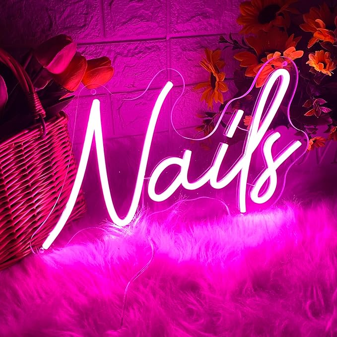 HDJSIGN Nails Neon Sign - LED Pink Nail Salon Sign for Beauty Room Wall Decor - USB Neon Lights
