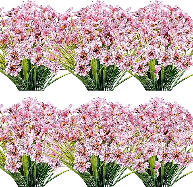 20 Bundles Artificial Flowers Outdoor UV Resistant Fake Flowers No Fade Faux Plastic Plants Garden Porch Window Box Decorating(Pink)…