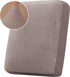 H.VERSAILTEX Velvet Stretch Couch Cushion Cover Plush Cushion Slipcover for Chair Cushion Furniture Protector Seat Cushion Sofa Cover (1 Piece Armchair Cushion Covers, Taupe Striped)