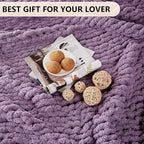 L'AGRATY Chunky Knit Blanket Throw: 50''x60'' Chenille Chunky Knitted Throw Blanket for Bed Couch - Handmade Thick Big Cable Knit Blanket - Large Crochet Rope Blanket for Home Decor(Deep Purple)