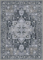 GENIMO 10x12 Area Rugs for Living Room, Machine Washable Non Slip Vintage Rugs, Low Pile Lightweight Chenille Print Rug for Bedroom, Dining Room, Home Office,Dark Gray