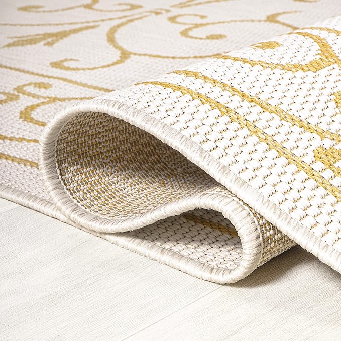 JONATHAN Y Vintage Filigree Indoor Outdoor Area Rug 8X10 Cream/Yellow, Charleston Textured Weave for Backyard, Patio, Porch, Easy-Cleaning, High Traffic, Pet-Friendly, Non-Shedding (SMB106M-8)