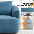Luxlen Swivel Accent Chair with Pillow for Living Room, Teddy Fleece Upholstered Single Sofa, 360° Rotating Barrel Chair with Metal Base for Bedroom, Office, Apartment - Blue