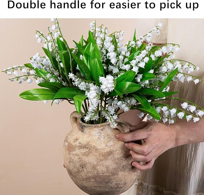 6 Inch Ceramic Vase, Terracotta Flower Vases, Vintage Porcelain Vase for Home Decor, Decorative Farmhouse Vase with hadle for Home Decor, Living Room, Shelf Decor, Farmhouse, Table, Lyeec