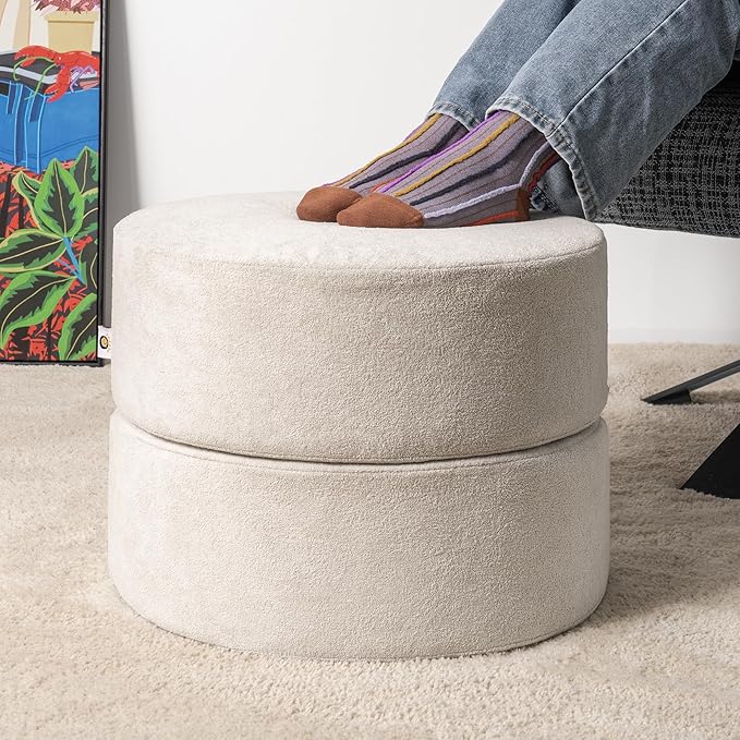 Pouf Ottoman Foot Rest Stool, Full Foam Filling Footstool for Couch, Living Room, Bedroom, Modern Comfor Floor Poof Seating (Apricot)