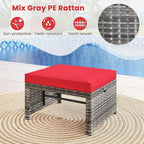 Tangkula 2 Pieces Patio PE Rattan Ottomans, Multipurpose Outdoor Footstool Footrest Additional Seating Side Table with Soft Zippered Cushions for Deck, Garden, and Yard (Red)
