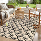 OLANLY Reversible Outdoor Rug 5x8 ft Clearance, Waterproof Outdoor Plastic Straw Rug with Interlacing Pattern, RV Mat for Patio, Camping, Balcony, Deck, Backyard, Black & Beige