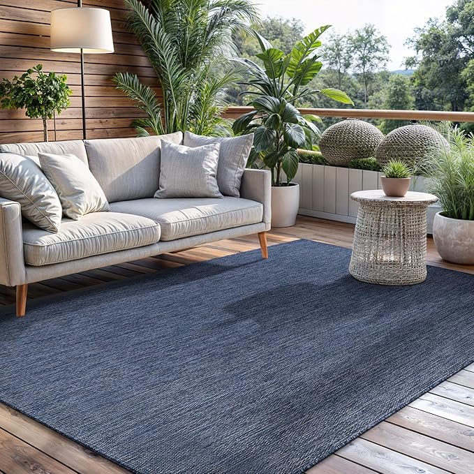 CAMILSON Outdoor Rug 5x7 Modern Area Rugs for Indoor and Outdoor Patios and Porches - Waterproof, Washable, Non-Shedding, Easy-to-Clean Outside Carpet (5 x 7, Solid - Navy Blue)