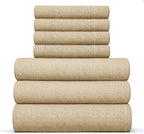 Split King Sheets Set 7 Piece - Includes 4 Pillowcases - Bed Sheets Split King - Soft Hotel Luxury Bedding - Cooling and Breathable - 1 Flat & 2 Fitted & 4 Pillowcases w/ Deep Pockets - Heathered Tan