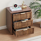 3 Drawer Dresser for Bedroom, Mid Century Modern Closet Dressers Chest of Drawers, Fluted Wood Wide Nightstand Storage Dresser with Drawers for Living Room, Dressing Room, Entryway, Hallway, Walnut