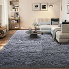 9 x 12 Large Area Rugs for Living Room, Ultra Fluffy Plush Rug for Living Room Bedroom, Thick Fluffy Carpet for Girls Boys Kids Room, Non Slip Dorm Rug for Home Decor Aesthetic, Dark Grey